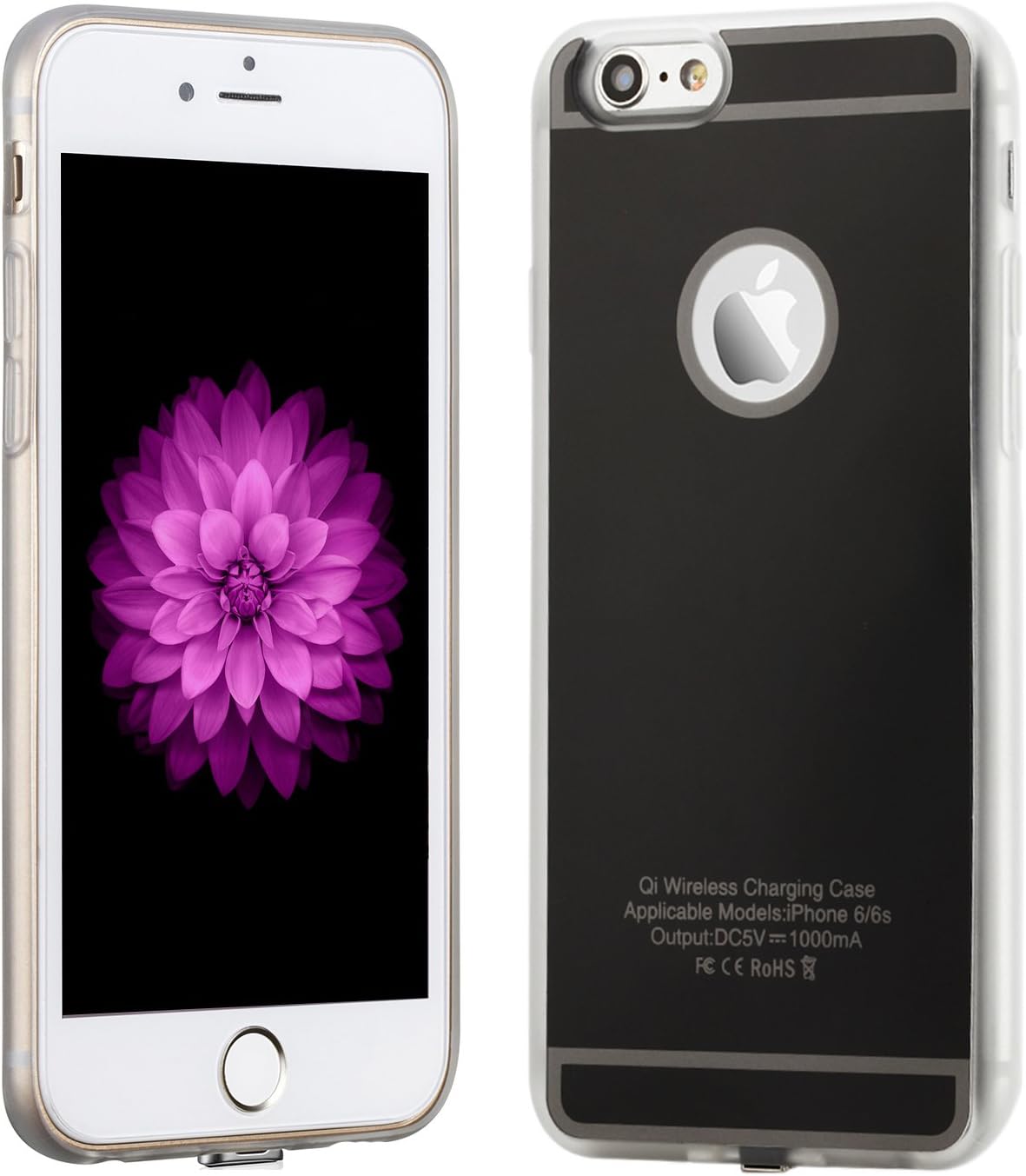 Antye Qi Wireless Charger Charging Receiver Case for iPhone 6 / 6S, Ultra-Slim TPU Back Cover with Flexible Lightning Connector, Black