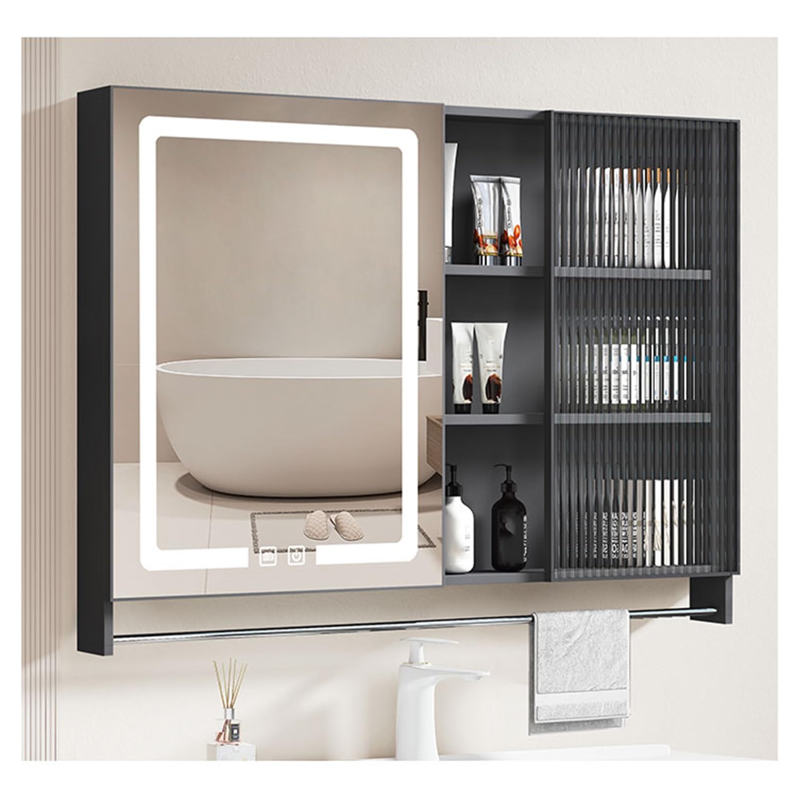 SXFSDOU LED Bathroom Mirror Cabinet Wall-Mounted Storage with Containment Stylish Medicine nizer Modern Design Space-Saving Solution for Toiletries