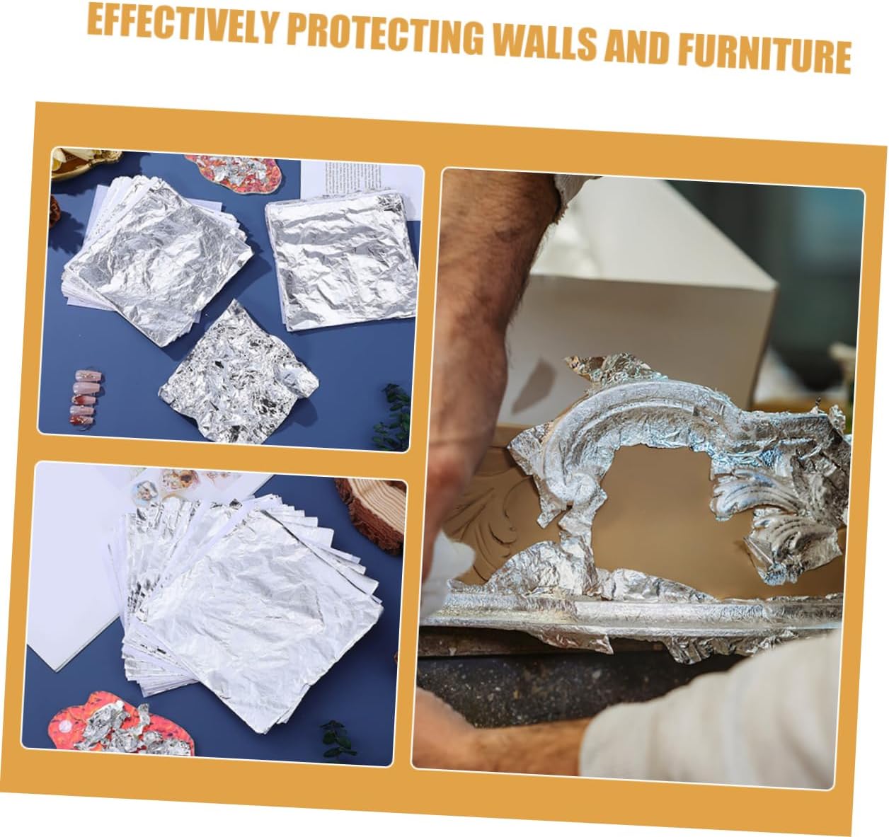 VILLFUL 150pcs Silver Foil Sheets for Crafting Decorative Arts and Projects Tear-Resistant Metallic Foil for Home Decoration and Furniture