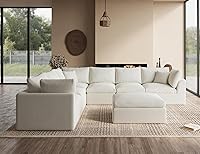 Vista 6 de Sofá tipo nube de gran tamaño para sala de estar, sofá modular convertible con otomana, de 7 plazas, blanco cálido