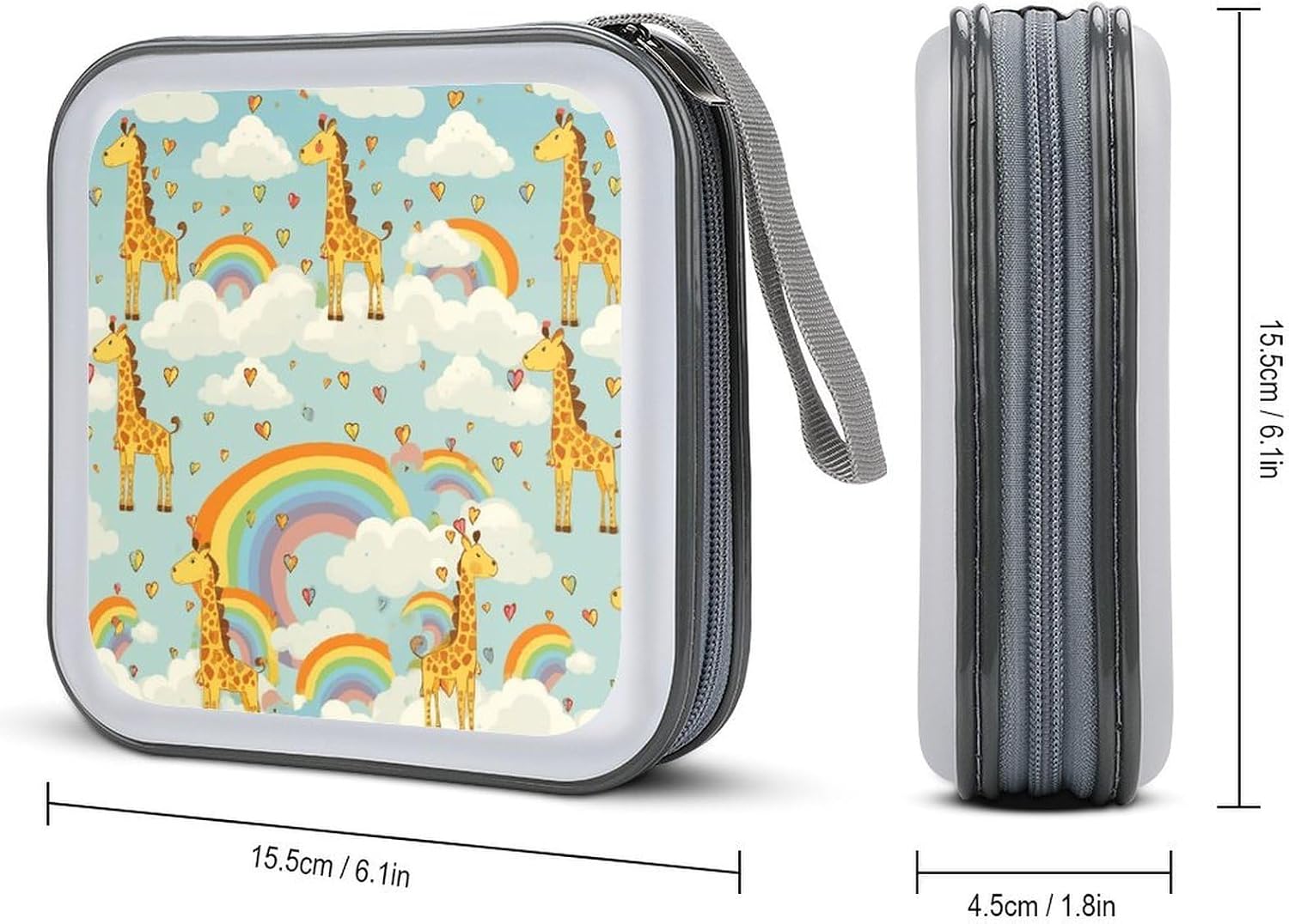 Cartoon Giraffe Rainbow And Clouds DVD Case 40 Capacity Protective Storage Organizer Binder Booklet Album Portable Disc Wallet Car CD Disk Holder Hard Plastic CD Cases CD DVD Case Holder