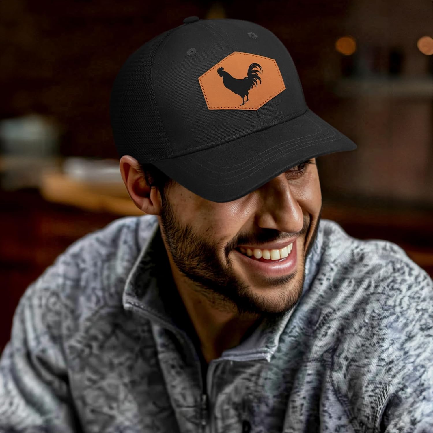 Rooster Baseball Cap for Chicken Lovers,Leather Trucker Hat Snapback Hat for Men Women Brown - Image 6