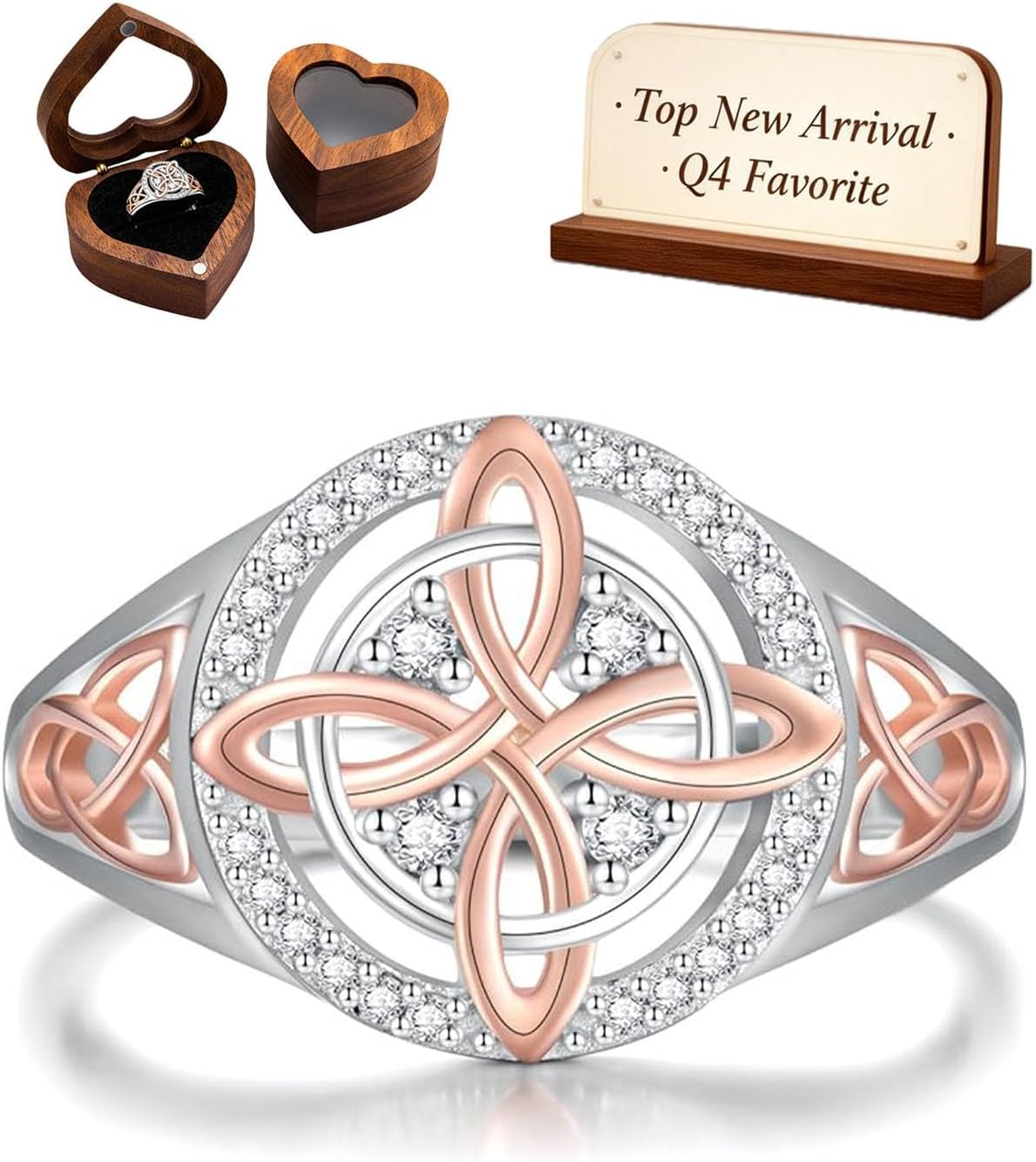 Handmade Witch's Return-Knot Protection Ring, Protect Your Loved Ones, Silver Knot Design with Rose-Gold Detail