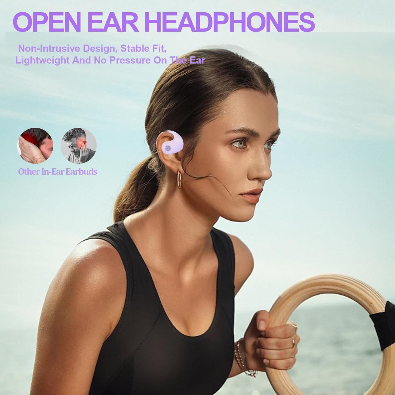 Open Ear Headphones Wireless Bluetooth 5.4, OWS Hanging Earphones Wireless Earbuds with Earhooks and Mic, IPX5 Waterproof, 48H Range, Out of Ear Earbuds for Sports Running Workout Driving(Purple) - Image 2