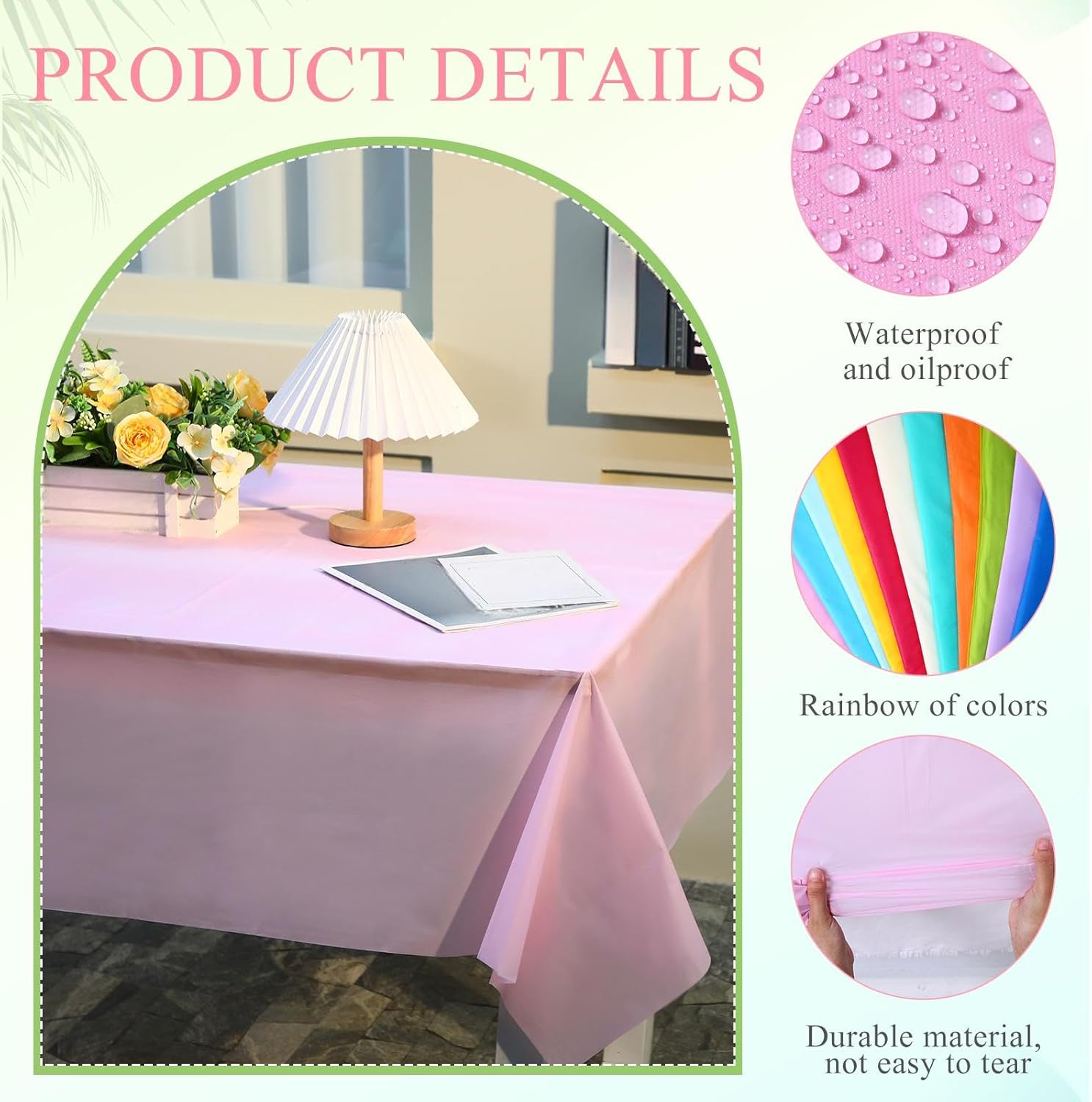 Newwiee 48 Pcs Plastic Tablecloth Disposable Rectangle Table Cloths 54 x 72'' Rainbow Assorted Color Heavy Duty Leakproof Table Cover for Party, Picnic, Wedding, Birthday Indoor Outdoor Decorative