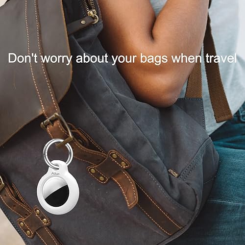 Vista 12 de Ailun [Paquete de 2] Funda rígida de policarbonato para AirTag, lazo a prueba de golpes con soporte para llavero, protector de piel, funda Negro