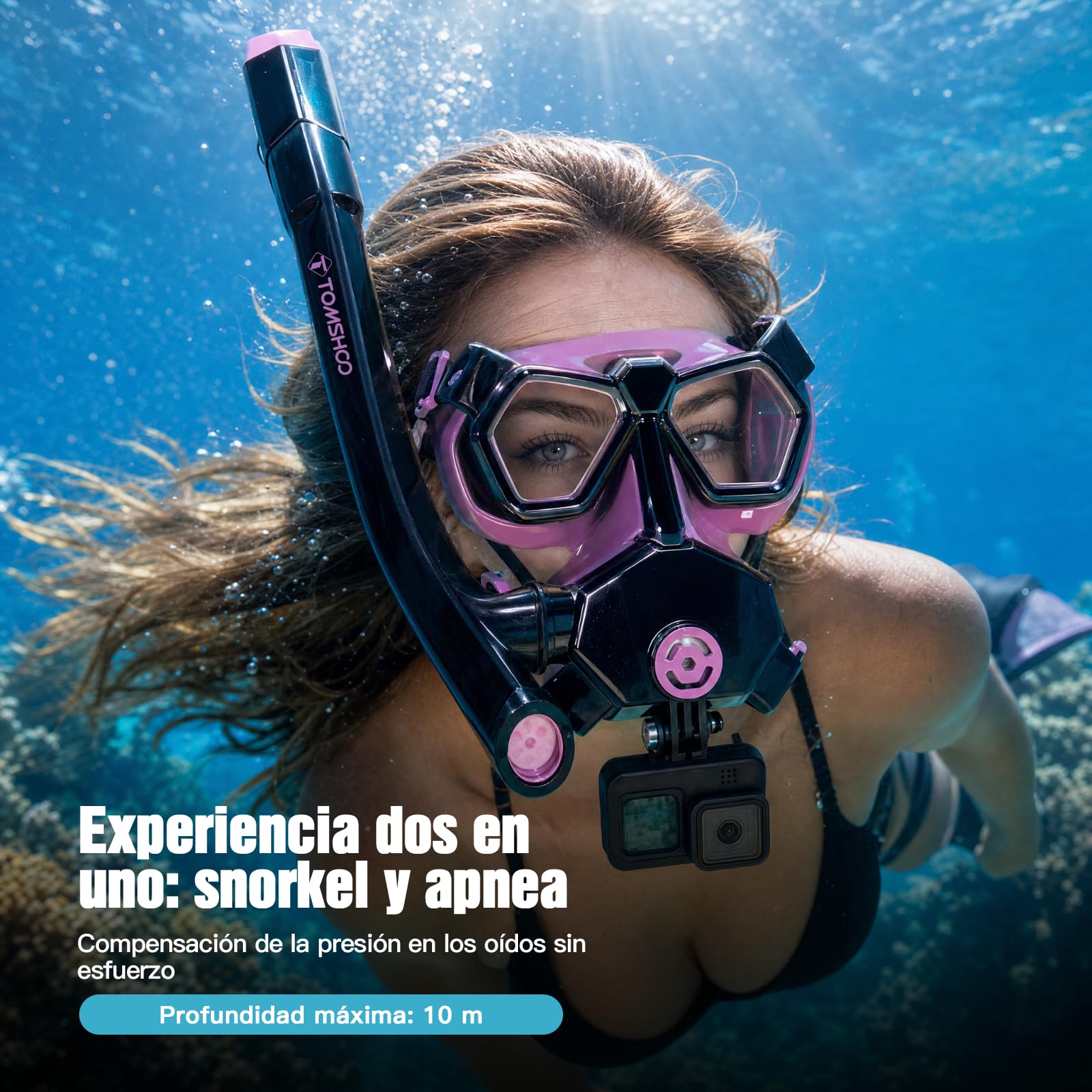 TOMSHOO Juego de esnórquel con tubo y gafas de buceo, antivaho, con campo de visión panorámico de 180°, con tubo de secado de 3 canales para buceo y natación