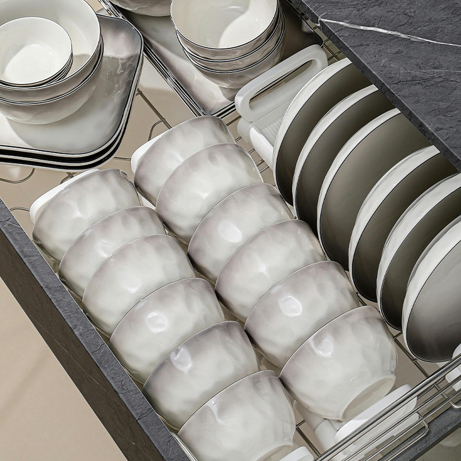 Juego de cuencos y platos de cerámica simple y personalizado, juego de platos y cuencos para restaurante en casa, plato cuadrado exprimido a mano de 8 pulgadas, cambio gradual gris, 4 paquetes