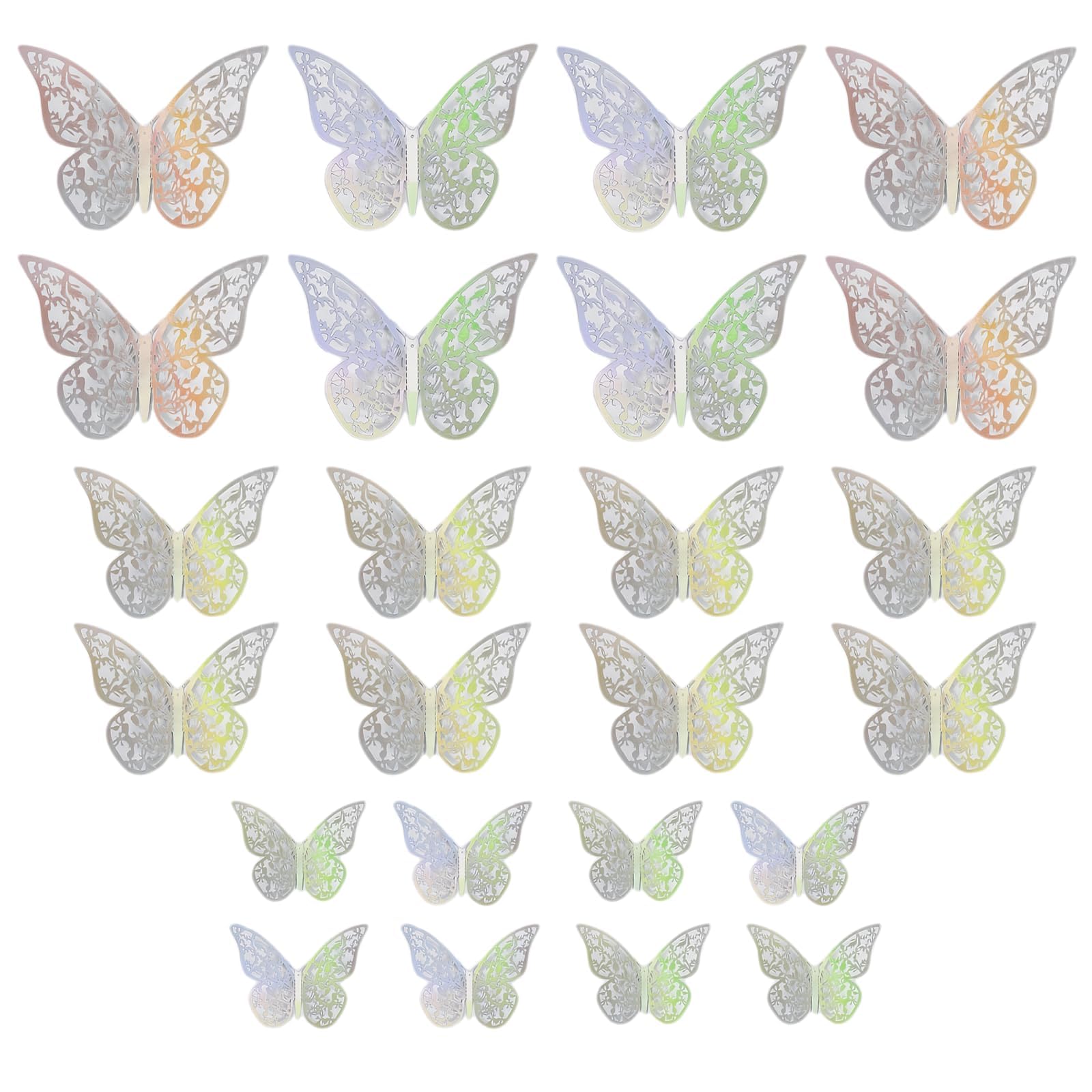 Cozevdnt White 3D Butterfly Wall Stickers, 24 Pcs Decals, Hollow Butterfly Decorations, 3 Sizes For Walls Bedroom Party Wedding Decors(Colorful)