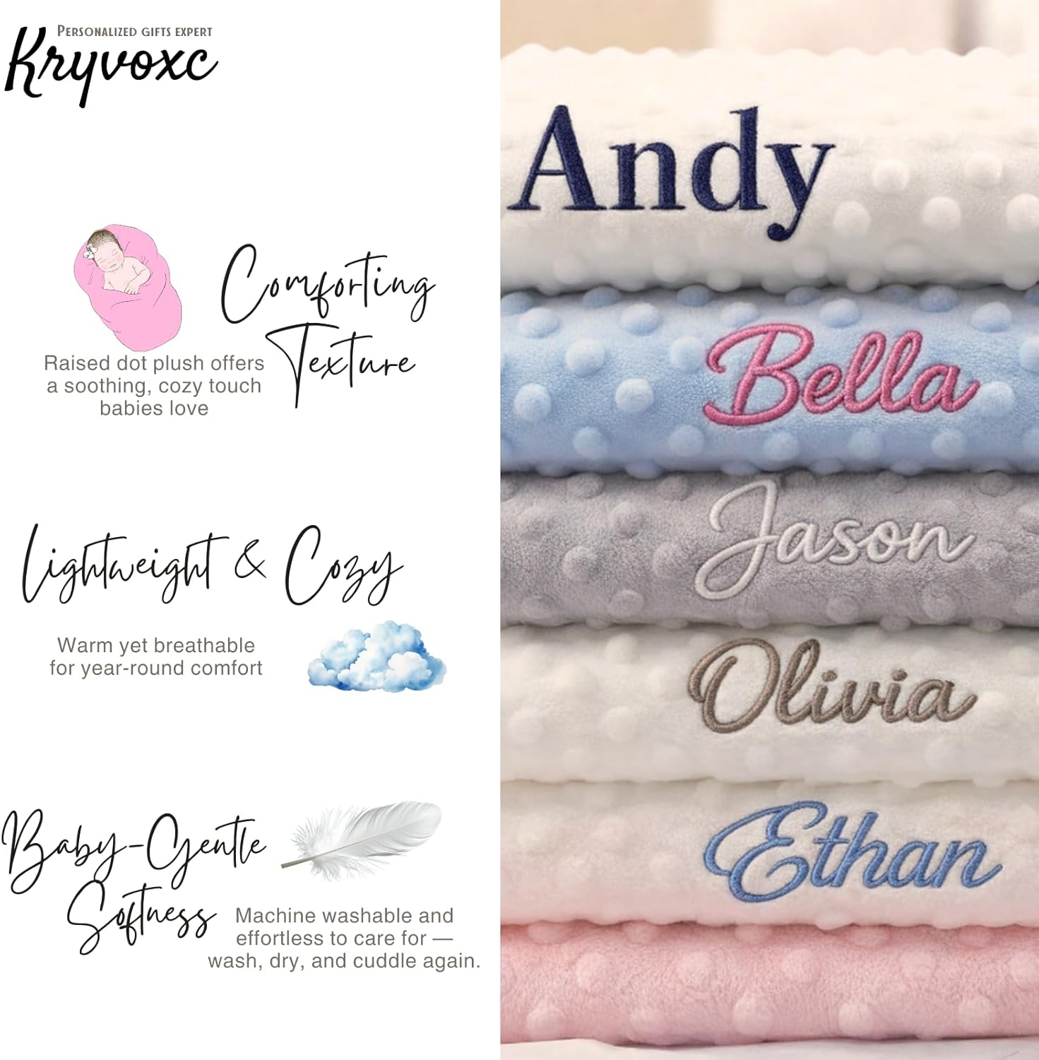 Personalized Baby Blanket and Plush Bunny Set, Custom Baby Blankets and Rabbit with Name, Personalized 2 in 1 Gift Set for Boy Girl Toddlers, Minky Dot Swaddle, Gift Set for Showering, Birthday