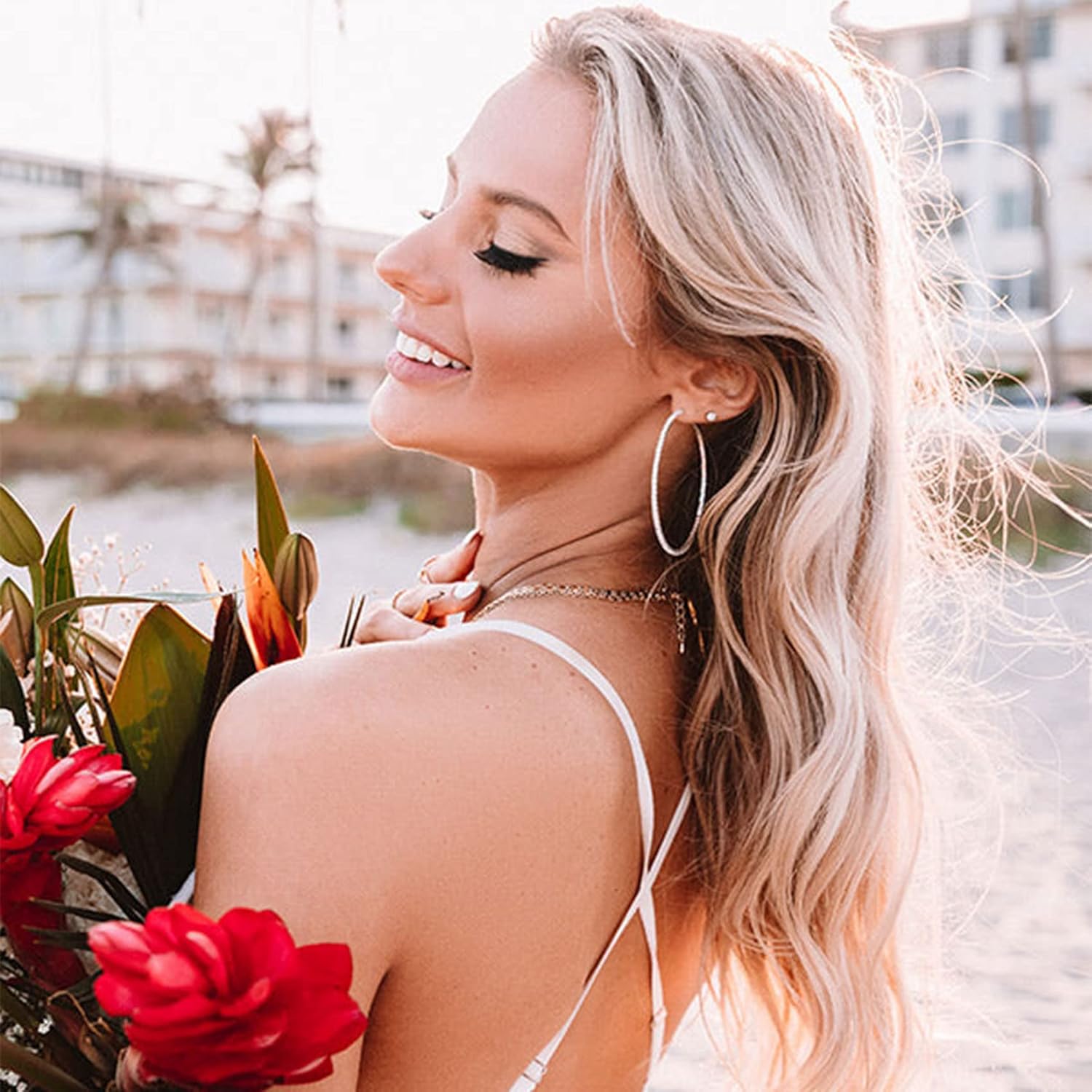 PRETOLE 925 Sterling Silver Hoop Earrings Rhinestone Large Silver Hoop Earrings Oval Big Hoops Earrings for Women Lightweight Hypoallergenic Extra Large Silver Hoops Earrings for Women (50/60/70MM) - Image 4