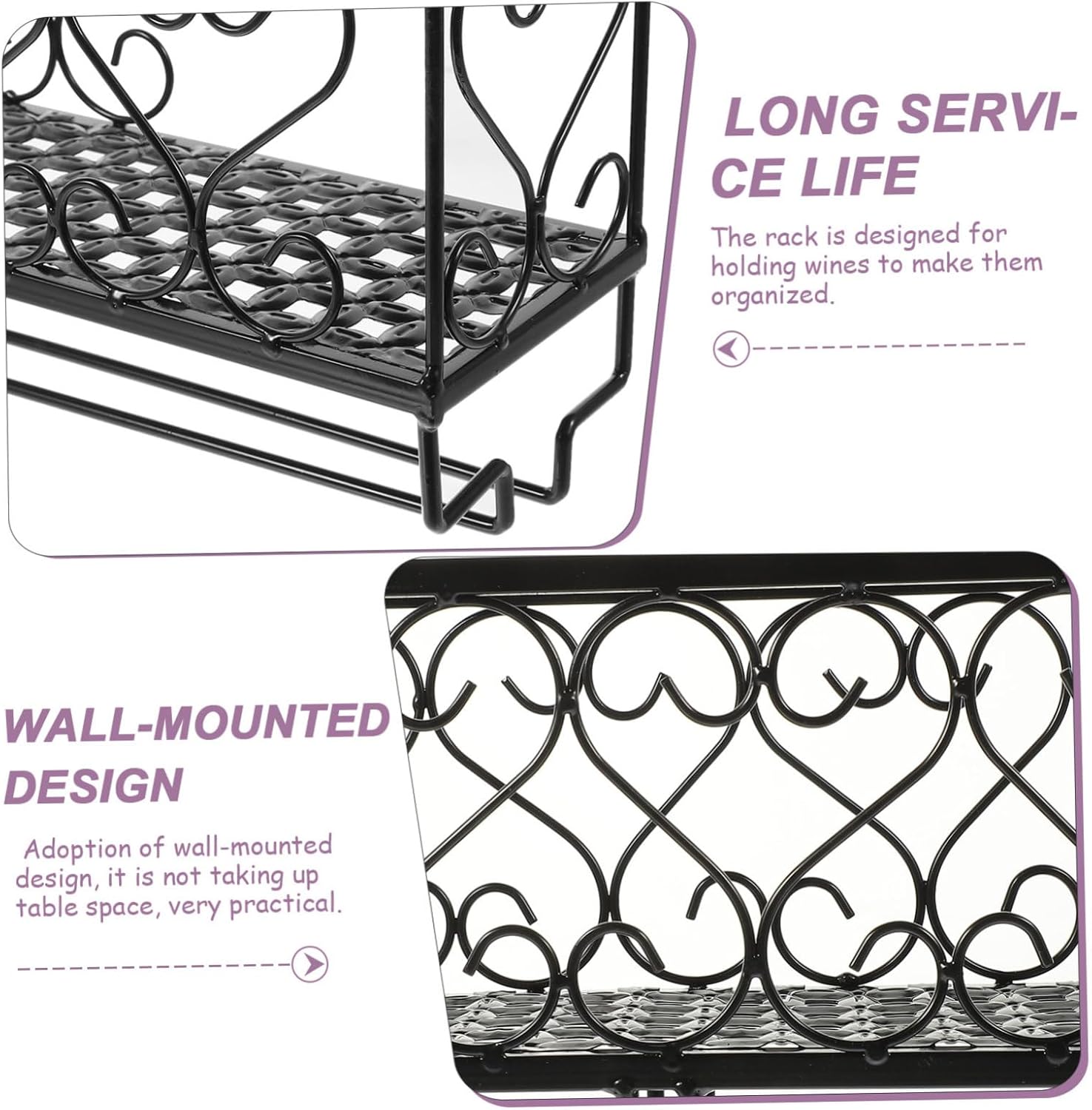 Uonlytech Wall-Mounted Wine Rack Iron Goblet Holder Shelf for Inverted Glasses and Bottles Space-Saving Kitchen Organizer for Home Bar Restaurant Black Storage Display