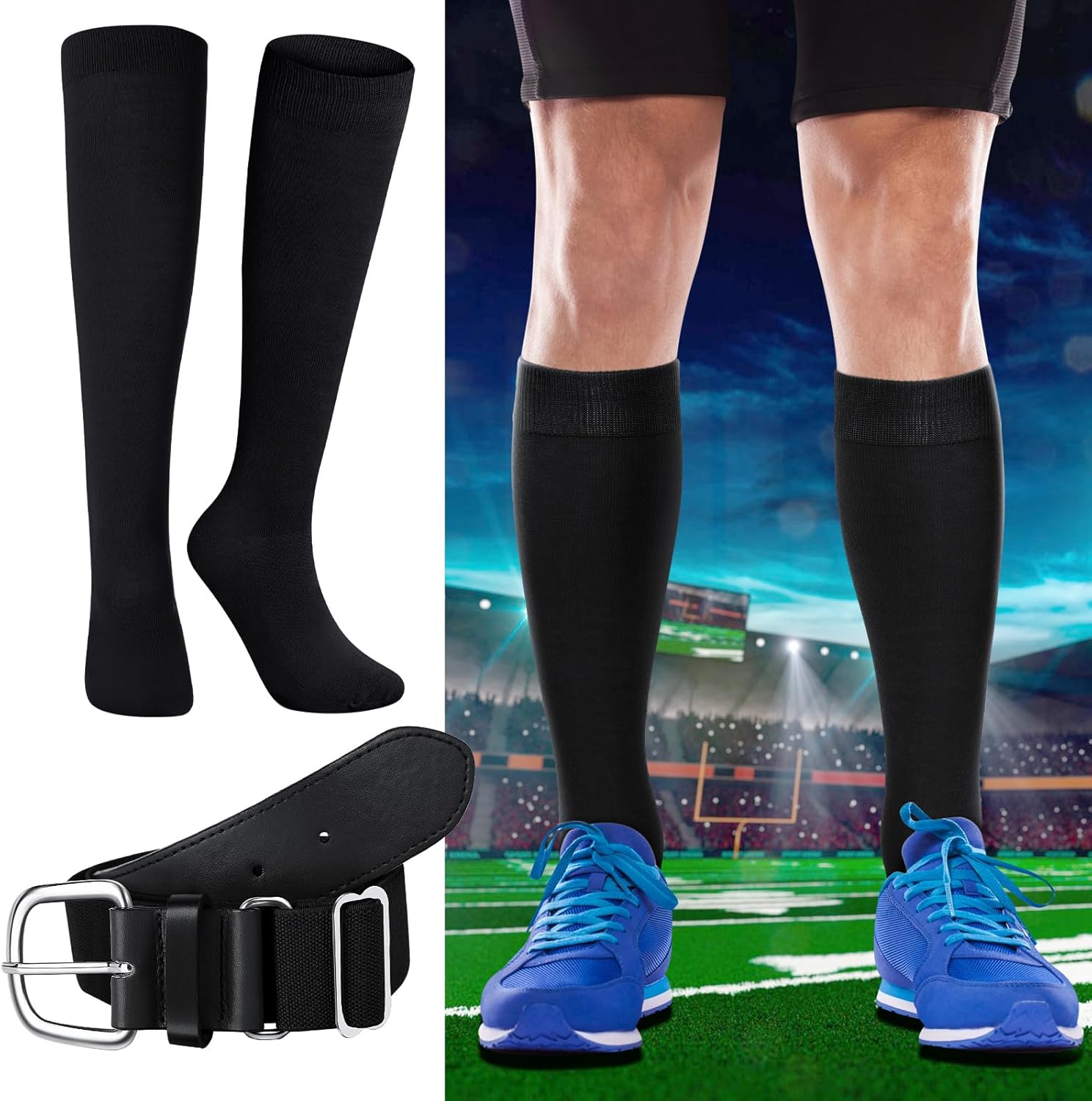 Haysandy Baseball or Softball Sock and Belt Combo Set 5 Football Baseball Socks with Softball Belt for Kids Youth Boys - Image 2