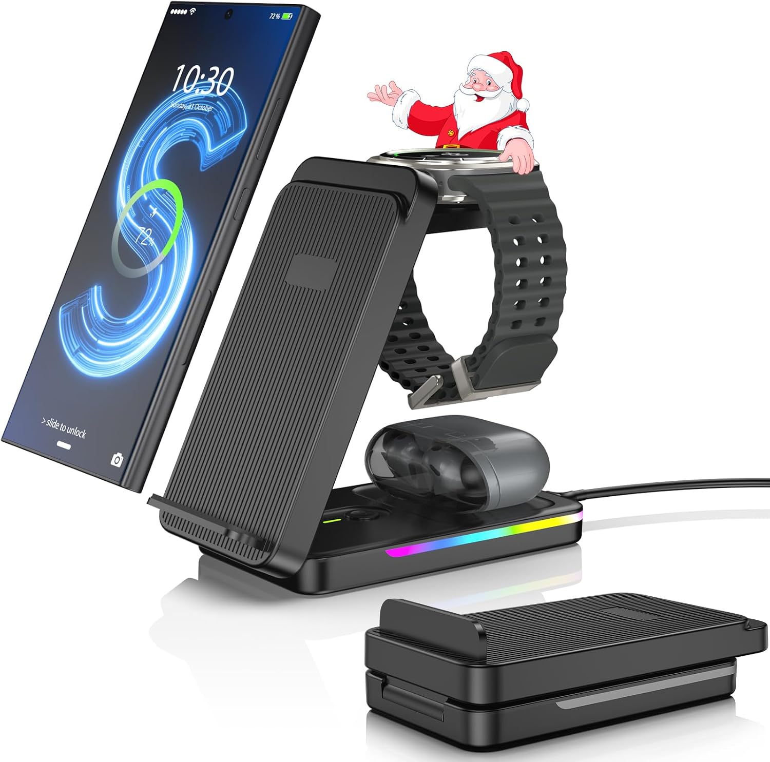 Wireless Charger for Samsung Charging Station for Samsung Galaxy S25 Ultra/S24 Ultra/S23/Galaxy Bud Series, 3 in 1 Android Charging Station, Watch Charger for Galaxy Watch 8/7/6/5 Pro