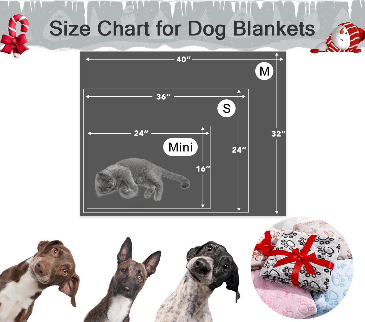Stuffed® 3 Mantas Suaves Perros pequeños, Manta calmante Lavable para protección de jaulas, Regalos Esenciales para Perros, Cachorros, Gatitos, 24 x 16 Pulgadas, Gris