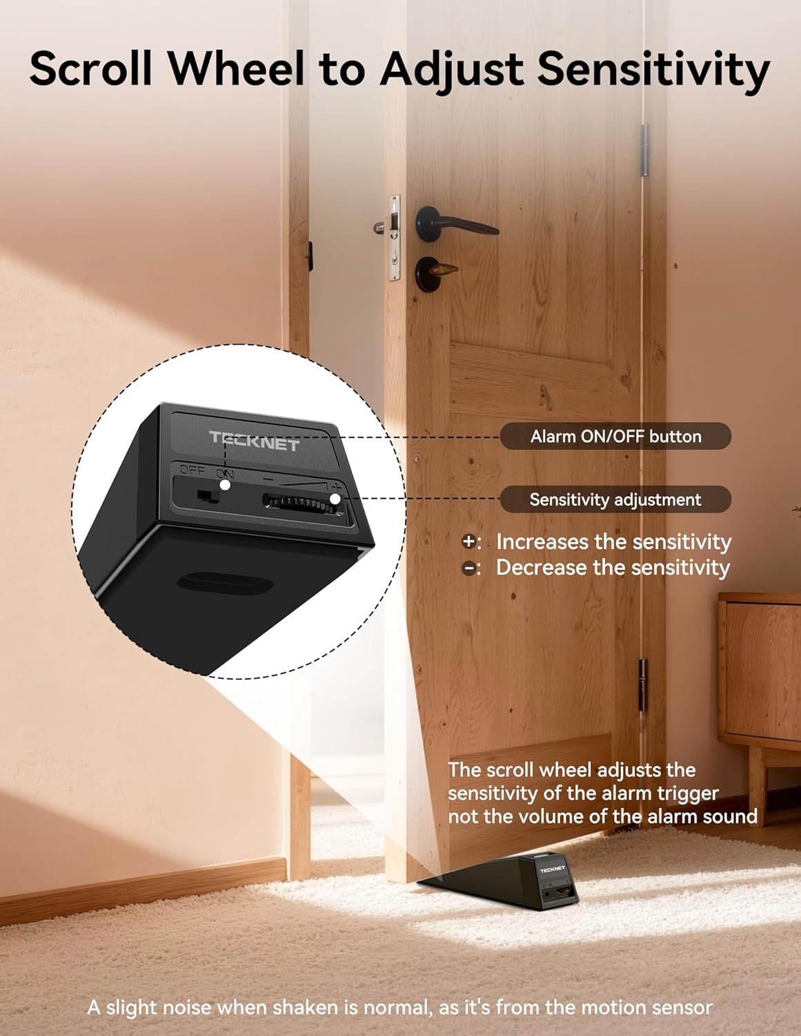TECKNET Rechargeable Door Stop Alarm, Door Stopper with 130dB Security Alarm, Wedge Door Stop with Non-Slip Silicone Base Ideal for Door Bottom, Portable Anti-Theft for Home/Hotel/Apartment (2 Pack)
