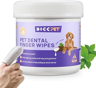 HICC Vet-Recommended Pet Teeth Cleaning Wipes for Dogs & Cats - Remove Plaque, Tartar, Bad Breath | Easy No-Brush Finger Wipes