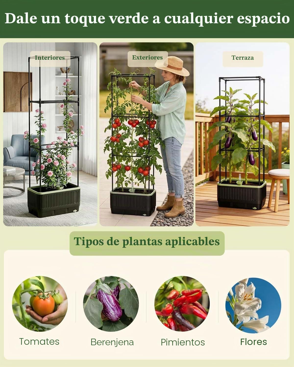 Macetero autorriego para tomates con enrejado, enrejado rectangular tomates para arriates elevados, caja macetero macetas de jardín, patio, interior y exterior (2 unidad)