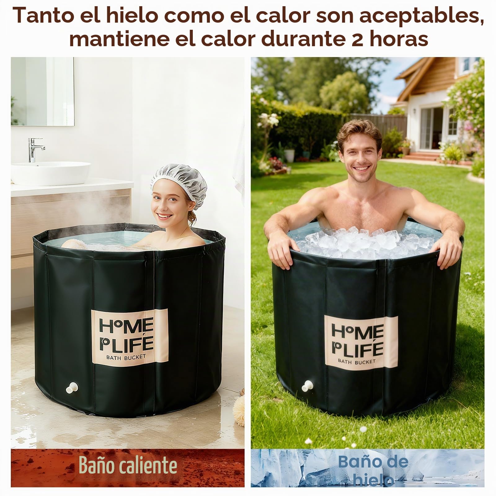 Bañera plegable para adultos, bañera portátil para spa caliente y baño de hielo para una rápida recuperación muscular 80x 65 cm