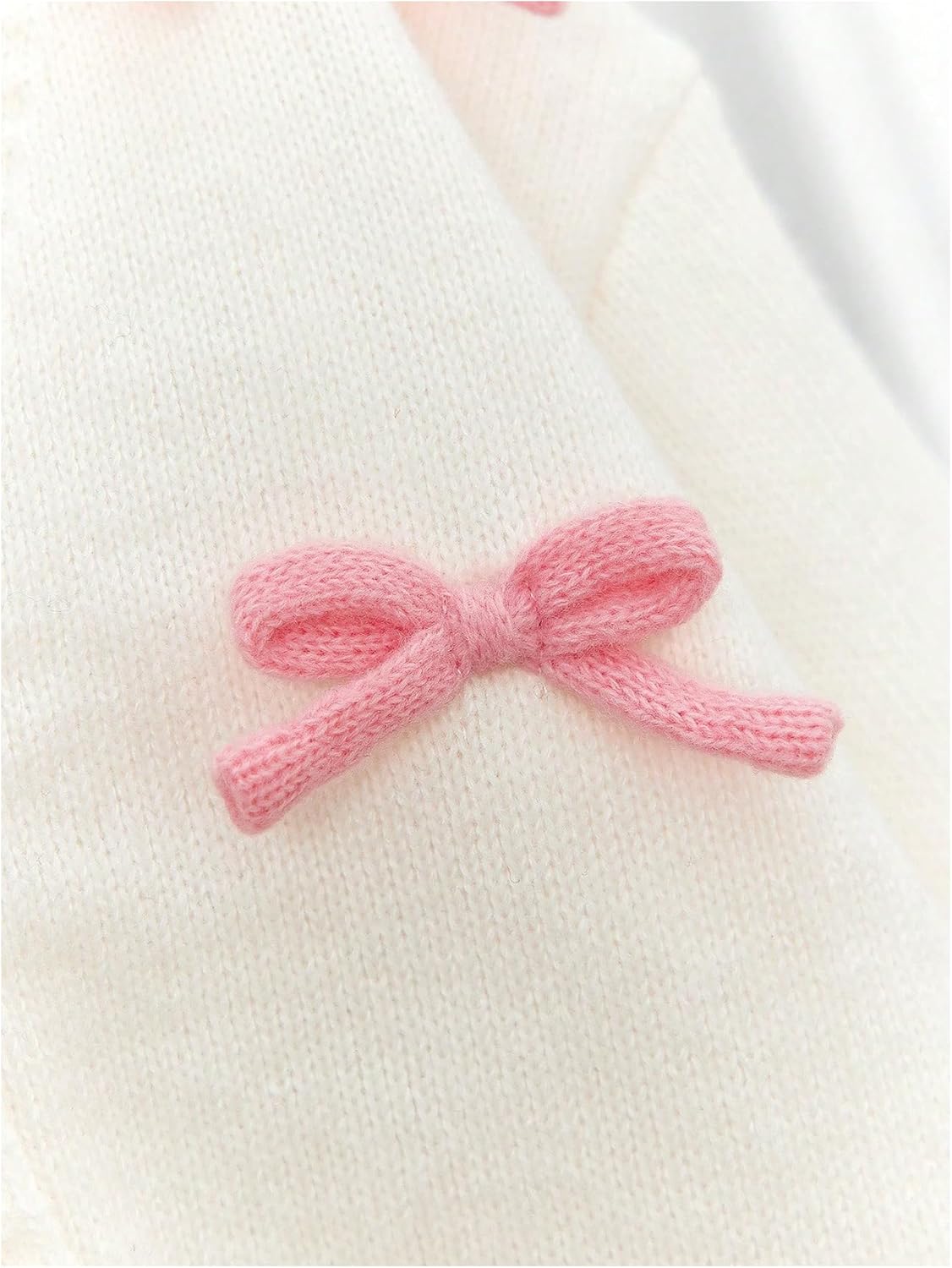 SHENHE Girl's Cute Bow Cardigan Sweater Button Down V Neck Loose Soft Knit Cropped Cardigan - Image 4