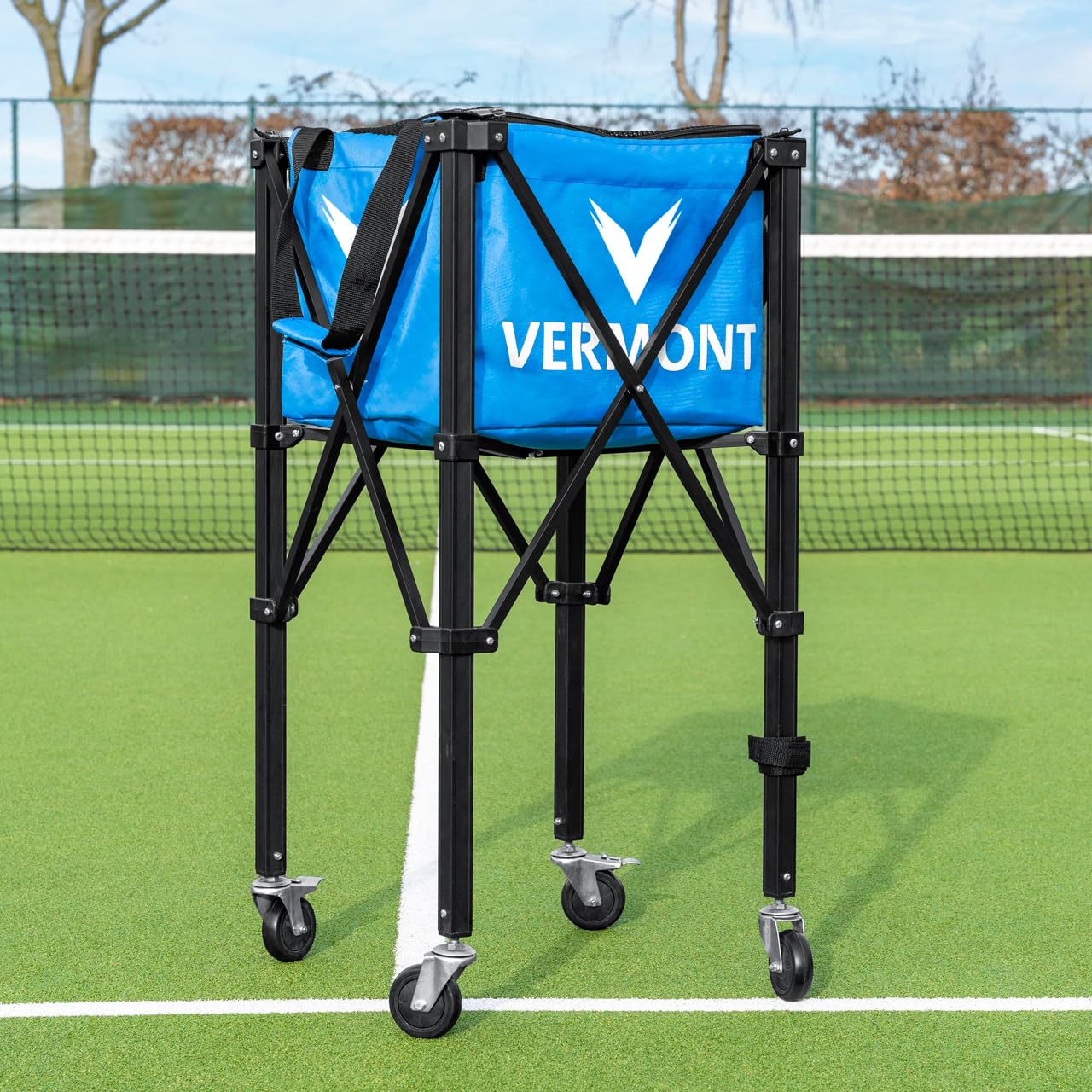 FORZA VERMONT Pro Rolling Tennis Ball Basket - Portable & Efficient Storage [150 Ball Capacity] - Available in Black or Blue (Blue)