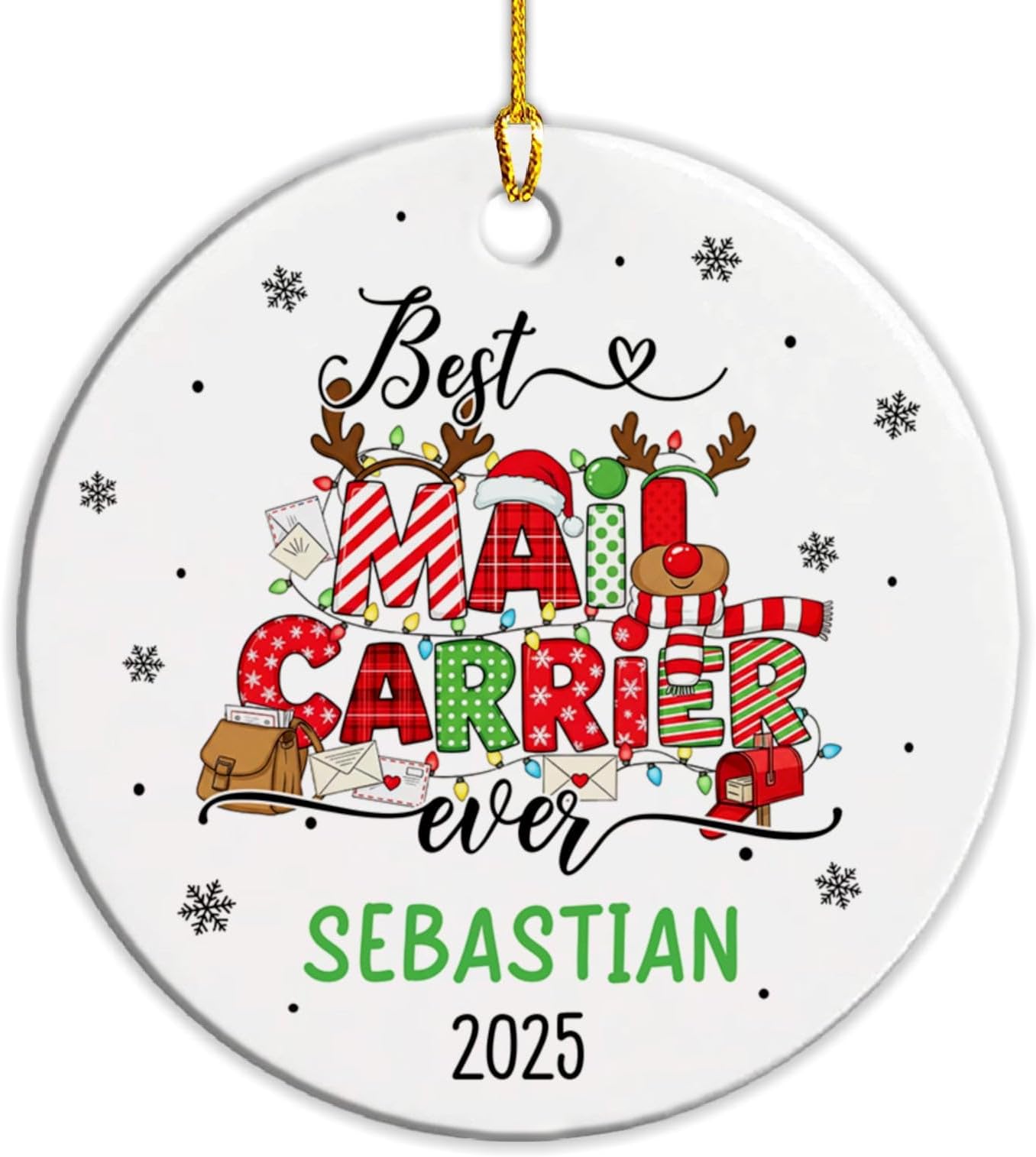 Ceramic Hanging 7.3CM, Best Mail Carrier Ever Ceramic Ornament Unique Christmas Baubles Personalised Christmas Tree Decoration For Home Decor Holiday Family