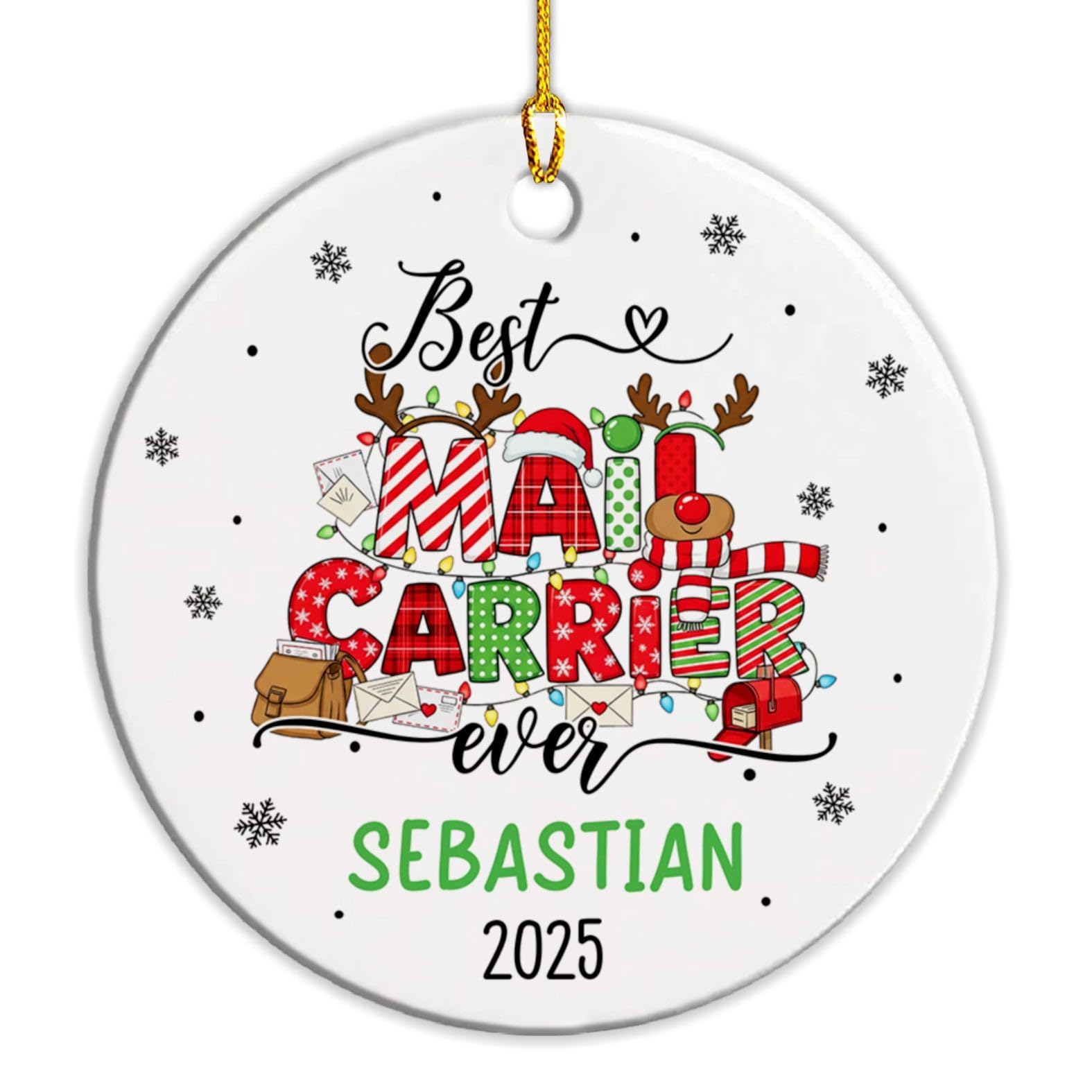 Ceramic Hanging 7.3CM, Best Mail Carrier Ever Ceramic Ornament Unique Christmas Baubles Personalised Christmas Tree Decoration For Home Decor Holiday Family