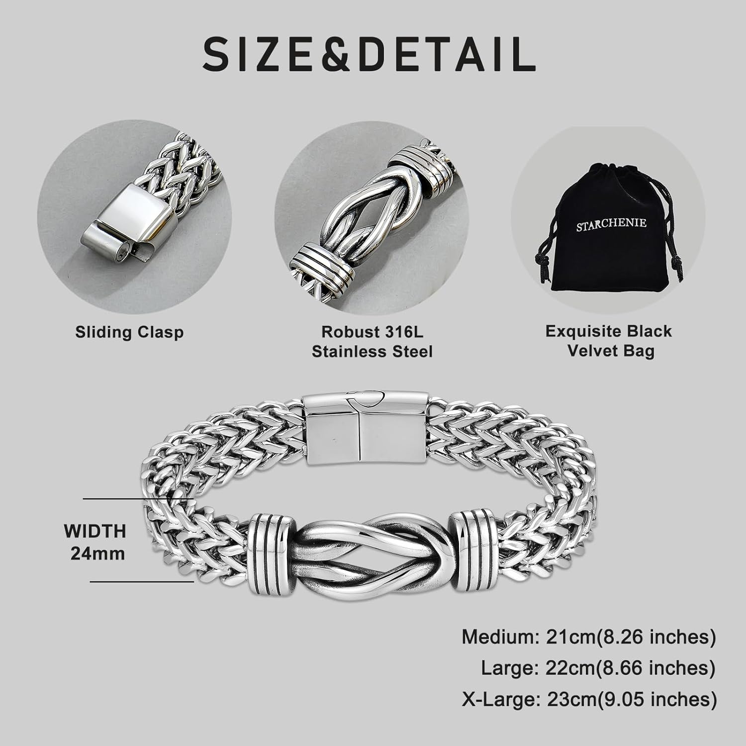 STARCHENIE Infinity Knot Bracelet 316L Stainless Steel Double Layer Braided Franco Chain for Men - Image 5