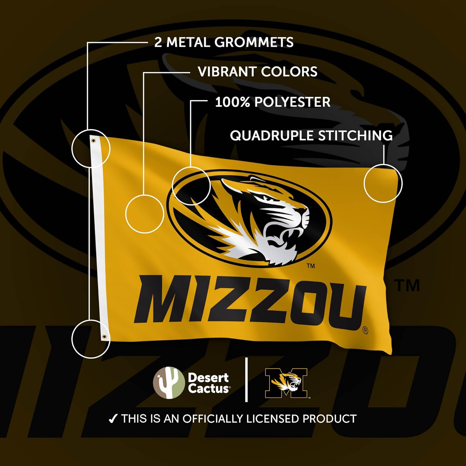 Desert Cactus University of Missouri UM Flag - 3 x 5 Feet Tigers Banner, Indoor/Outdoor Durable Fabric, 100% Polyester Design (Style 6)