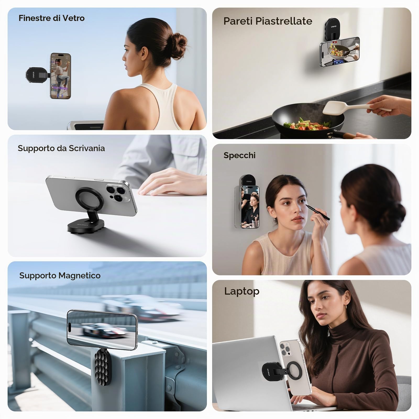 ULANZI MA39 Supporto magnetico a ventosa per telefono con moschettone maglock, Girevole a 360°in alluminio, Compatibile con iPhone 17/16/15/14/13/12, per TikTok, cucina, ufficio, video e selfie
