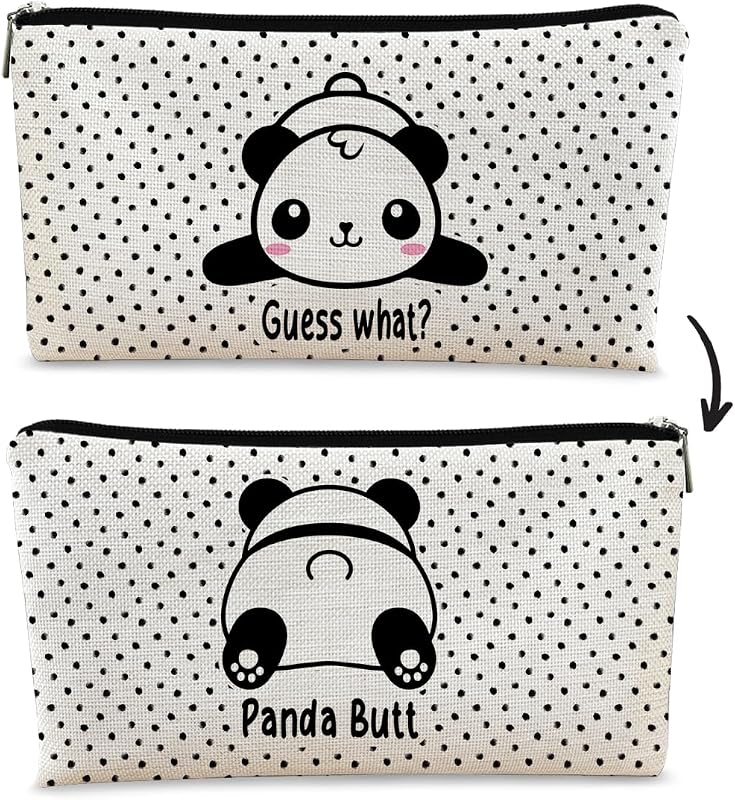 Necessaire de maquiagem BARPERY Panda Black and White Dots com zíper