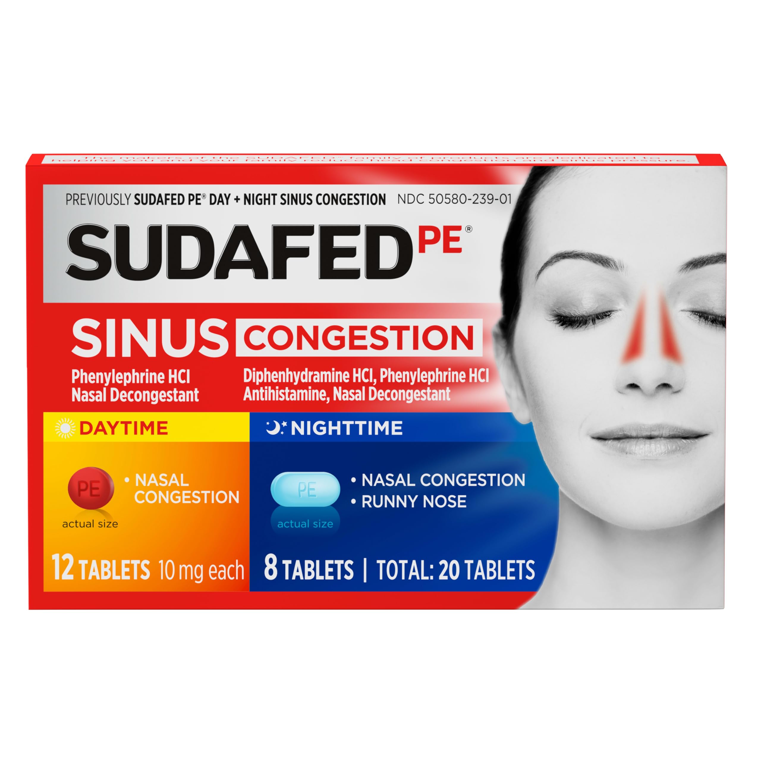 Sudafed PE Day + Night Tablets, Phenylephrine HCl, 20 ct