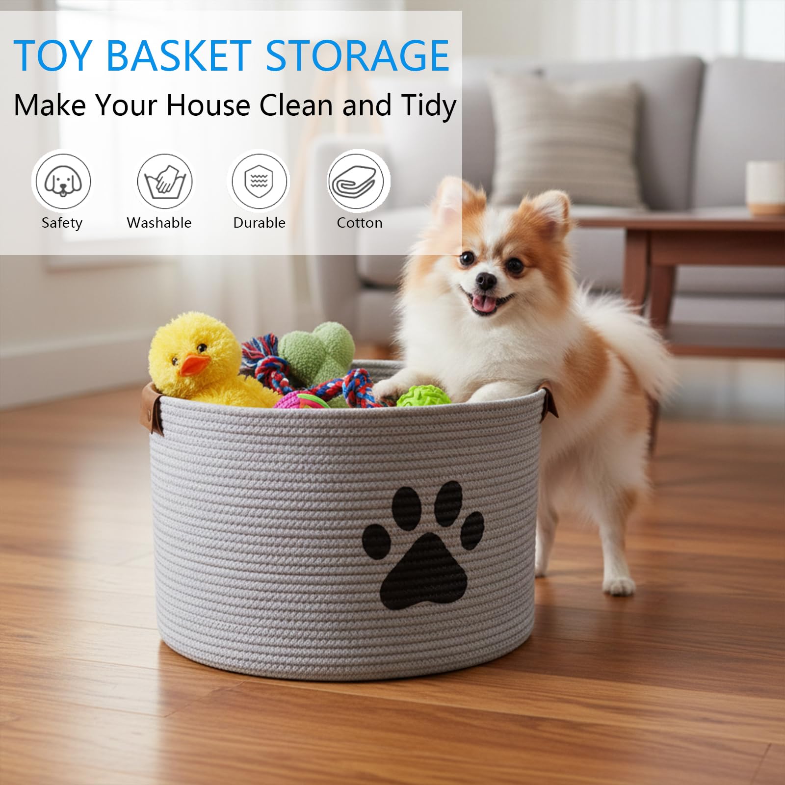 Cesta de almacenamiento de juguetes para mascotas MOREZI, adecuada para guardar juguetes para perros, ropa para perros y accesorios para mascotas-Gris