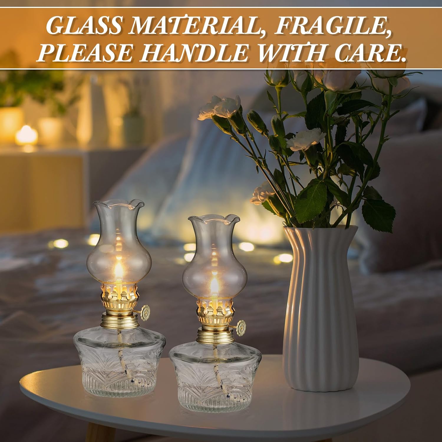Yexiya 12 Pcs Chamber Oil Lamps Oil Lamp Vintage Glass Kerosene Lamp Bulk with Adjustable Fire Wick Rustic Clear Hurricane with 6.6 ft Extra Wick for Indoor Use Home Decor 8 Inch (Novel Style)