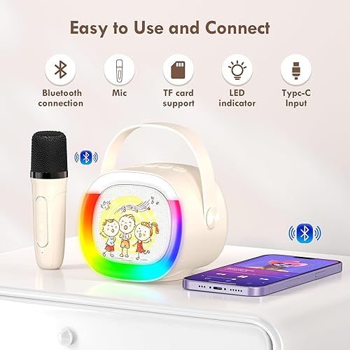 Miniatura 5 de HWWR Micrófono de máquina de karaoke para niños, juguetes para niñas y niños pequeños, mini altavoz de karaoke con micrófono, regalo de cumpleaños
