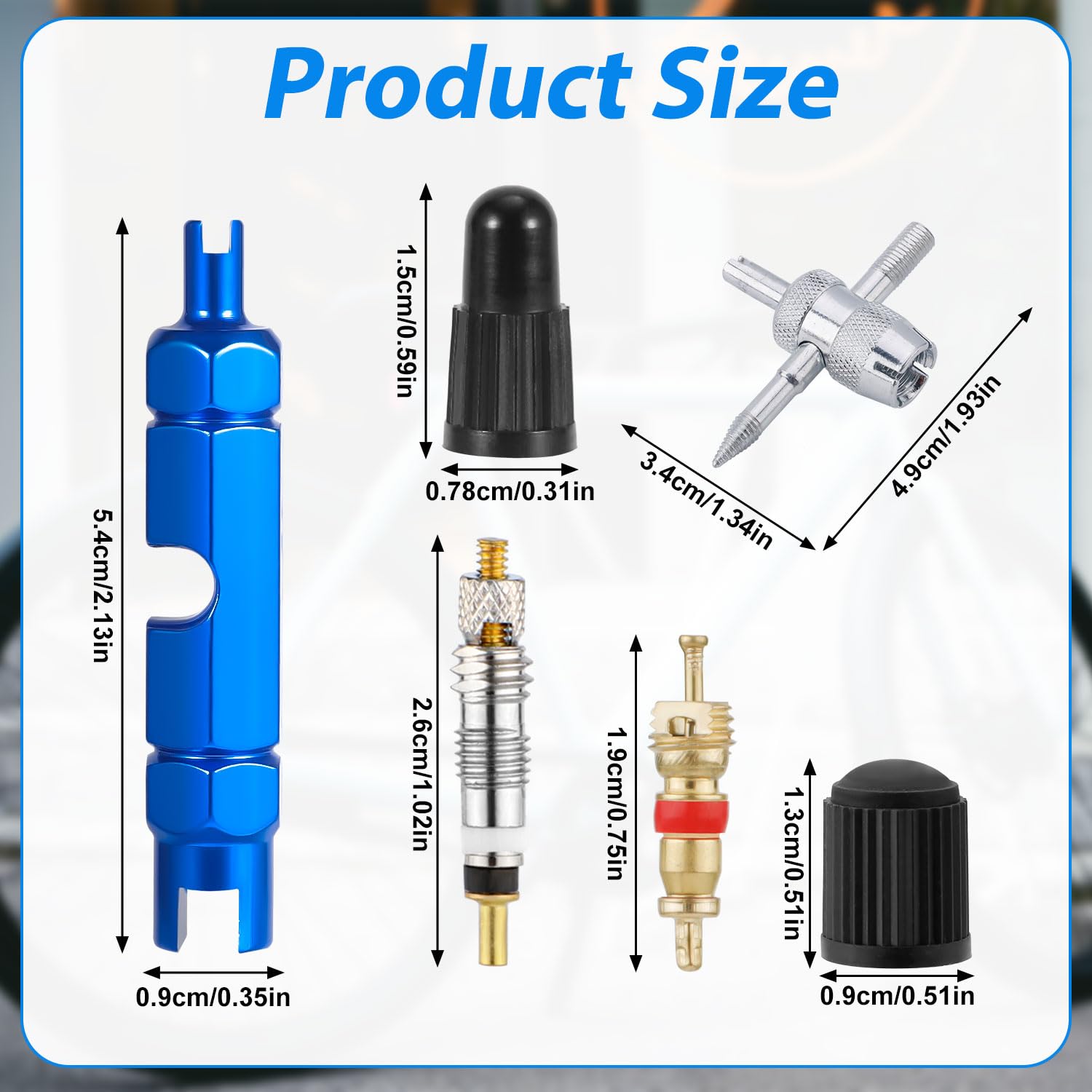 XIHIRCD Valve Core Repair Kit, Reliable Valve Core Bike Replacement Tool with 4pcs Valve Caps and 4pcs Valve Cores Wrench Tool for Presta & Schrader Valve