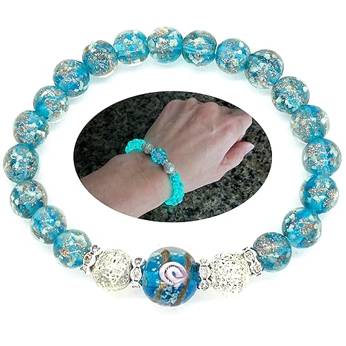 ARTSY Crafts Glow in the Dark Firefly Beads Bracelet for Women, Luminous Glass Beads Healing Crystal Glowing Beaded Bracelets, Mermaid Bracelet,