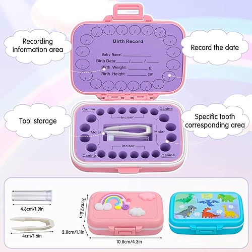 Miniatura 2 de Caffox Paquete de 2 soportes de dientes para recuerdo de niños, caja de hadas de dientes, caja de recuerdo de primer diente, cajas de contenedores