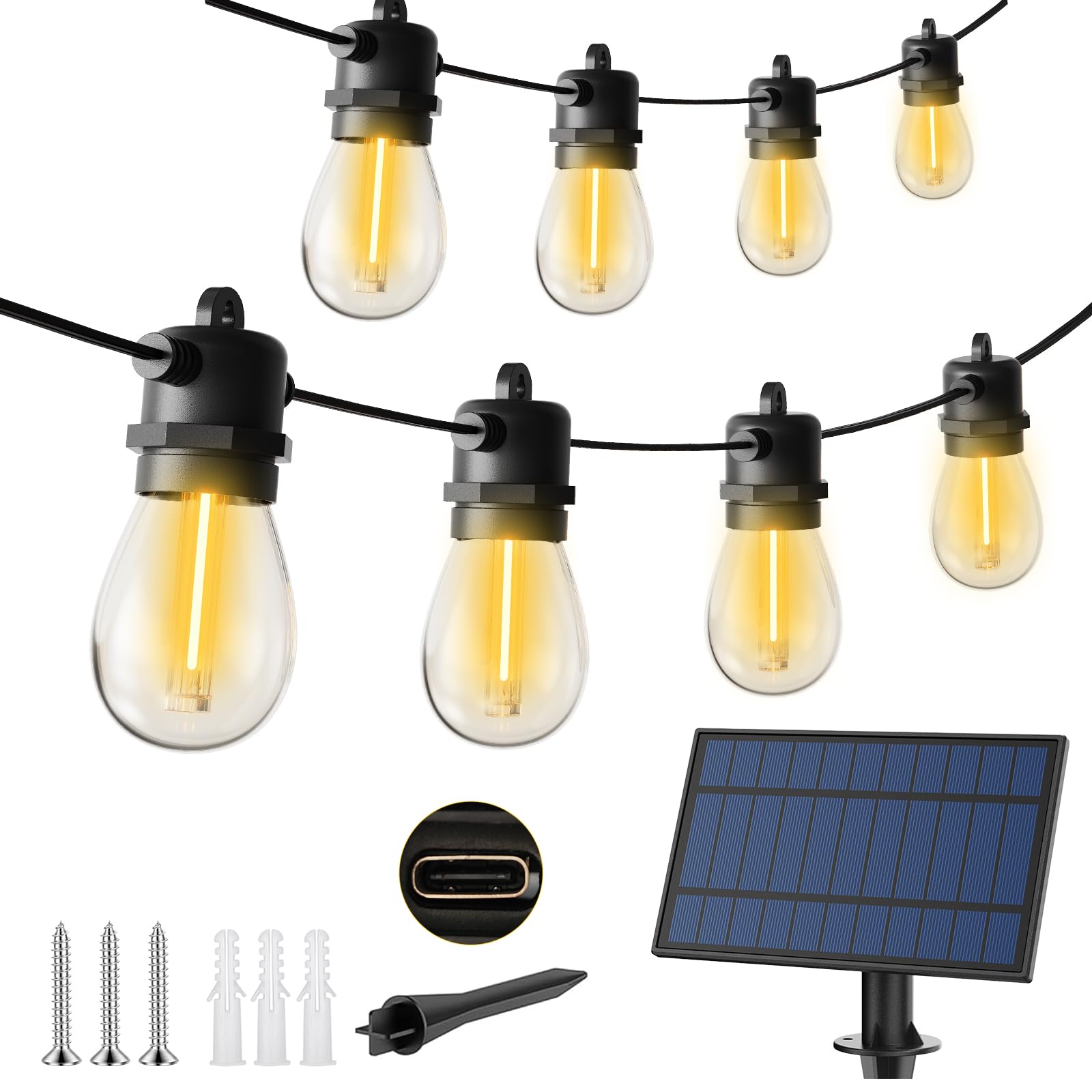 Solar Lights Outdoor, 15M LED, IP65 Waterproof and Shatterproof Fairy Lights for Beach, Garden, Yard, Camping, Party, Wedding (S14, 15M-15Bulbs)