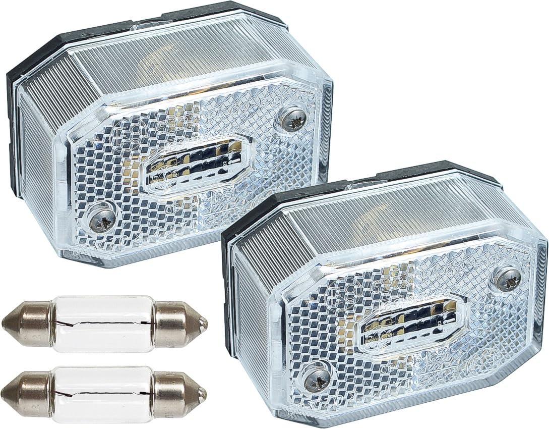 meinAnhängerersatzteil 2x Aspöck Flexipoint I 1 Begrenzungsleuchten Positionsleuchten weiß mit Soffitte