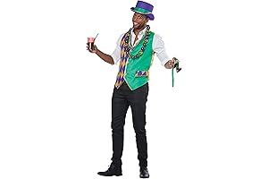 Mardi Gras King Vest and Beads Set for Men - Deluxe Blue...