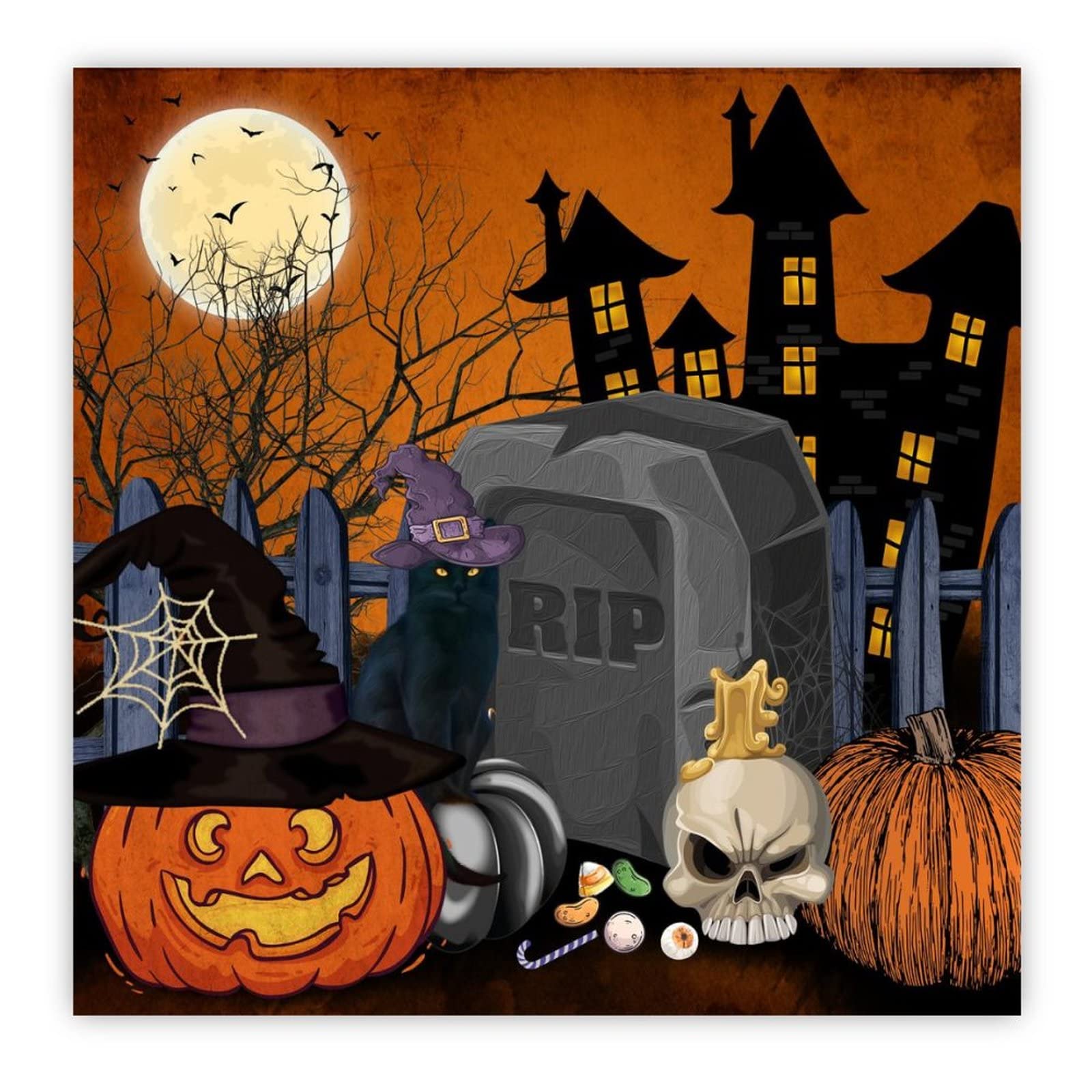 Château en bois Halloween et lune rousse au design suspendu durable