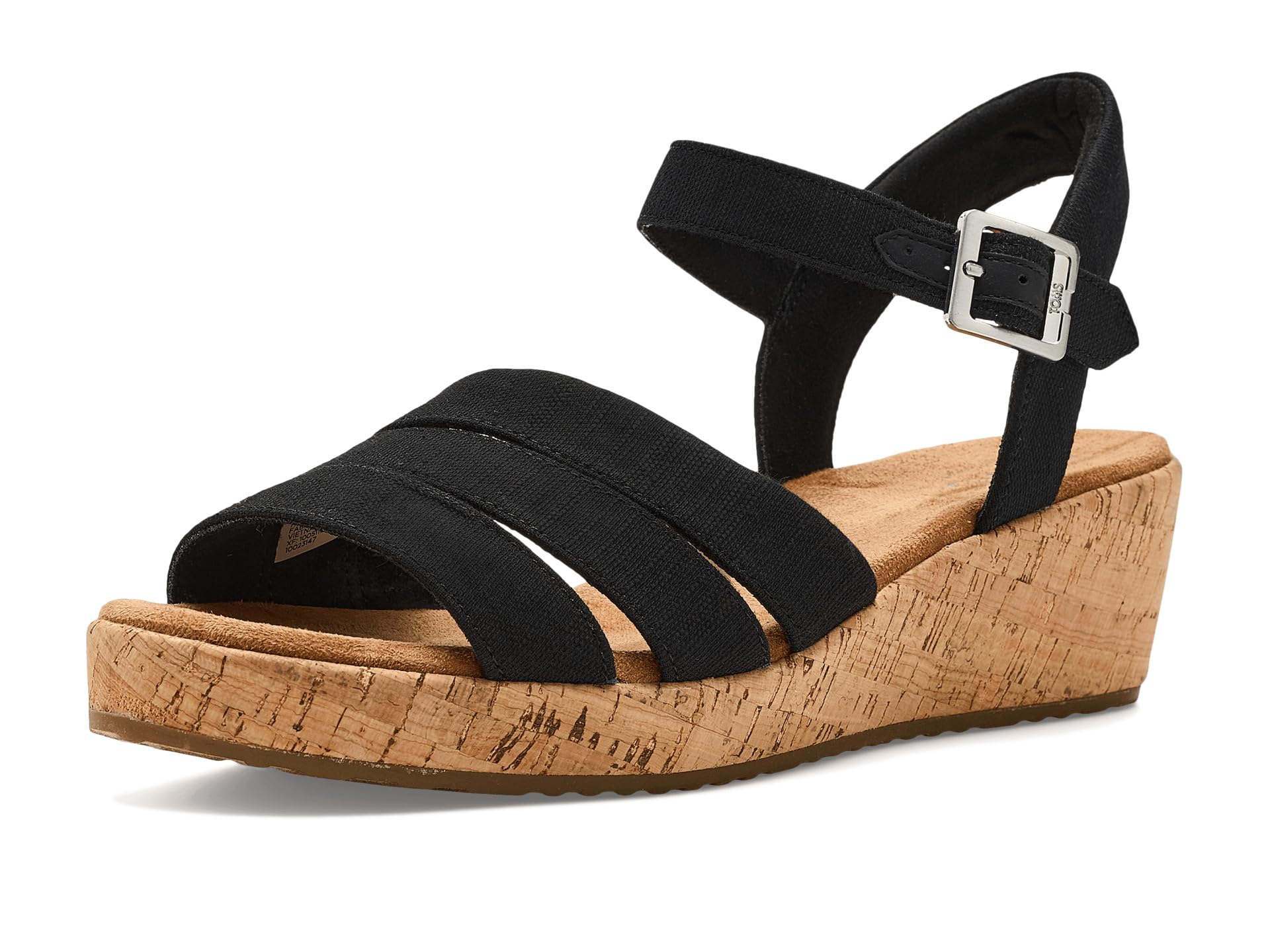 TOMS Women's Julia Wedge Sandal, Black Slubby Woven, 3.5 UK