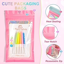 100 Pieces Smell Proof Mylar Resealable Bags, Holographic Packaging Bags, Resealable Odor Foil Pouch Zip Bag with Clear Window for Food Storage and Lipgloss, Jewelry Lash(Pink, 3.5 x 6.3 Inch)