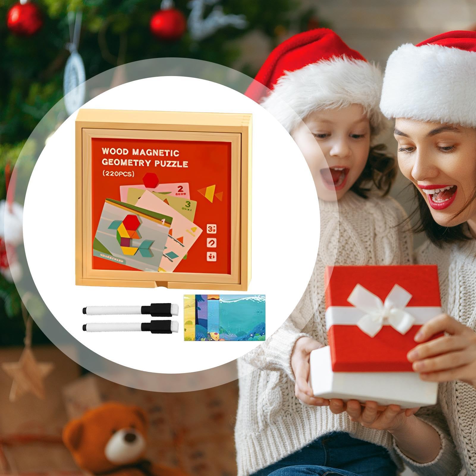 Magnetyczne Klocki Junior Bezpieczna gra z geometrycznymi kostkami | Drewniane Klocki Puzzle Wzór Edukacyjna Gra Zabawka Dla Dzieci Chłopców Dziewczynek Urodziny Dom Dzieci