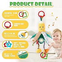 Vista 3 de Juguetes colgantes para cuna y asiento de automóvil para bebés de 0 a 12 meses con arrugados, chirriantes y mordedores, juguetes sensoriales suaves