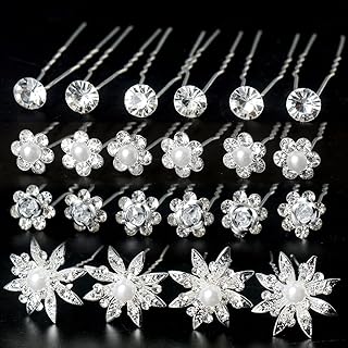 40 Pieces Bridal Hair Pins, Clips and Barrettes with Crystal Pearl Flowe...