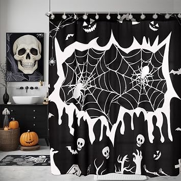 EVENHUG Halloween Shower Curtain with Hooks Waterproof Shower Curtain Set for Bathroom Halloween Theme Decorations 72x72 inch