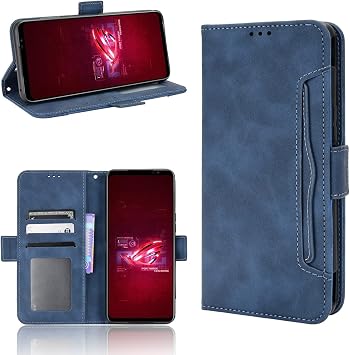 ROG Phone 6 Case, ASUS ROG Phone 6 Case, ROG Phone 6 Cover, Pokaas Notebook Type Cover, Smartphone Case, Wallet Case, Card Storage, Horizontal Stand Function, Side Magnet, Shock Absorption, Abrasion Resistant, Stain Resistant, Strap Hole Included, Full Protective Cover, Stealth Card Slot Pocket ROG Phone 6, Blue