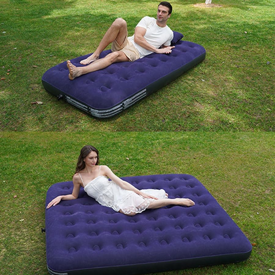 Miniatura 8 de Colchón de aire de tamaño Queen  Cama inflable plegable para camping, hogar y invitados de viaje, colchón inflable impermeable, accesorios